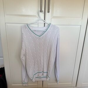 White V-Neck Cable Knit Sweater